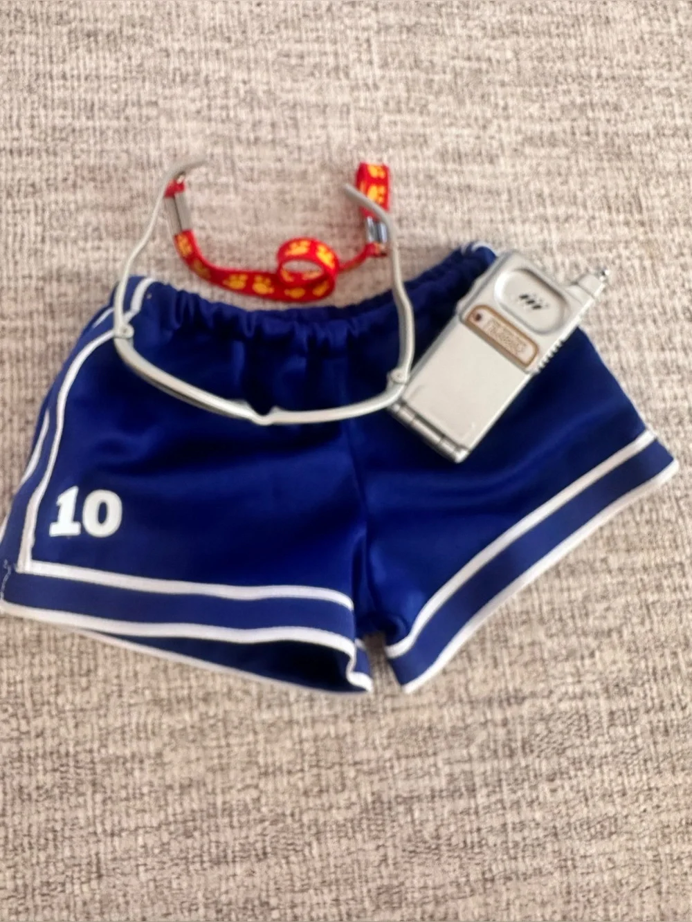 Build-A-Bear Sport Outfit & Accessories Lot – Shorts, Sunglasses & Flip Phone